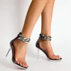 Dress Shoes LTARTA Fashion Metal Chain Large Size Women's Summer Transparent Belt Back Zipper Crystal Heel High Sandals ZL