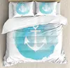 Set di biancheria da letto Set copripiumino con ancoraggio Acquerelli Cerchio marino Summer Vessel Viaggio Fedeltà e stabilità Tema Decorativo Letto in 3 pezzi