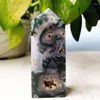 Decorative Figurines Natural Moss Agate Crystal Tower Wand Point Stone Obelisk Room Decoration Water Grass Aquarium Ornaments Wicca Healing