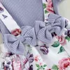 Rompers Infant Baby Girl Romper Round Neck Ruffle Sleeve Bowknot Decorated Floral Printed Patchwork Romper Jumpsuit Headband J220922