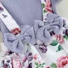 Mamelucos Infantil Bebé Niña Mameluco Cuello redondo Manga con volantes Bowknot Decorado Floral Impreso Patchwork Mameluco Mono Diadema J220922