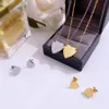 316L Titanium steel Heart Pendant Engraved Letter 18K Plated Gold Necklaces With Single 3 Color clavicle chain Earring Europe America Fashion Style Lady