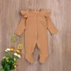 Ensembles de vêtements 2022 Infant Baby Girls Boys Footed Jumpsuits Ribbed Footies Cute Ruffles Long Sleeve Solid Color Knitted One-Piece Pyjamas