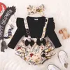 Rompers babymeisjes Halloween romper kleding nep tweedelig patchwork jarretl lange mouwen cartoon patroon print jumpsuit met hoofdband J220922