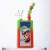 7 Zoll Mini Kleine Wasserpfeife Weihnachten Stil Getränkeflasche Silikon Bong Wasserpfeifen Bohrinseln Weihnachten Glasbongs 14mm Gelenk Wasserpfeifen Dab Rig mit Schüssel