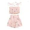 Kleidungssets Mode Baby Mädchen Blumendruck Kleidung Set Unregelmäßiger Saum Ärmellose abgeschnittene Tops Kurze Hosen für den Sommer 6M-4T