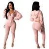 Kvinnors tvåbitar Pants Lounge Wear Corset 2 Set Women Sexig dragkedja V Neck Lång ärm Huven Crop Top Leegings Bodycon Outfits XXL