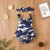 Rompers 2022 Baby zomerkleding pasgeboren babymeisje kleren camouflage mouwloze jumpsuit bodysuit hoofdband 2 -delige outfits J220922