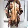 Designer feminino Tartan Wool Cape G Padr￣o Shawl It￡lia Marca longa pesco