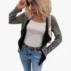 Jackets femininos roupas de moda feminina zíper feminino cardigan casual manga comprida jaqueta preta primavera outono casaco fino tampo sólido