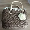 Evening Bags Women Straw Totes Hat Set Vintage Beach Fashion Summer Floral And Handmade Flower For Travel Holiday