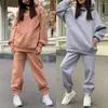 Kadınlar İki Parçalı Pantolon Kadınların Terzini Takım Katı Kalın Boş Zaman Sporları Sıcak Polar Kış Kış Kapüşonlu Sweatshirt ve Pantolon Takım Seti