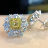 Stud Earrings Luxury Zircon Earring Real Silver Color Jewelry Engagement Wedding For Women Bridal Gem Gift