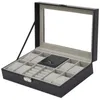 Watch Boxes Black PU Box Case Organizer Jewelry Display Cabinet Ring Leather Luxury Storage Pillows