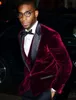 Rose Red Velvet Dark Green Burgundy Groom Tuxedos Autumn Winter Style Groomsmen Men Wedding Dress Man Jacket Blazer2390