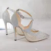 Plus storlek 35 till 40 41 42 Silver Rhinestone Meshy Cross Strap Stiletto Heel Dress Shoes Bridal Wedding Shoes