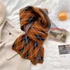 Scarves New Fashion Skinny Woolen Yarn Women Scarf Plaid Winter Warm Knitted Neckerchief Bufanda Soft Shl Wraps Foulard Design Echarpe Y2209