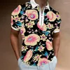 Herrpolos män polo skjortor korta ärm toppar 3d tryck avslappnad vridningskrage dragkedja design bekväm streetwear sommar
