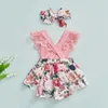 Rompers sommar nyfödda baby flickor romper pannband bomull ärmlös blommig rompers barn jumpsuit mode babykläder J220922