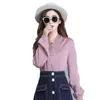 Kvinnor blusar mode kvinnor silkeslen fast f￤rg satin blus elegant v-ringning kontor lady shirt topp