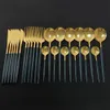 Dinnerware Sets 24Pcs Green Gold Cutlery Mirror Dinnenrware Stainless Steel Flatware Dinner Knife Fork Spoon Teaspoon For Home 220922