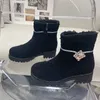 Snow Boots Designer Strass Crystal Buckle Fur dames schoenen comfortabel warme mode laarsjes ronde tenen platte bodem wollen enkel laars 35-41