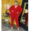 Calças plus size mulheres 5xl jumbo -tels sólidos sólidos uma peça de peça casual v macacão de cinto de pescoço 2022 Autumn lápis por atacado