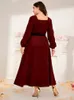 Plus -kl￤nningar Toleen African Maxi Dress 2022 Chic and Elegant Large Autumn Outfit Women Lady Solid Red Loose Clothing With Tie Belt