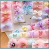 Hair Clips Barrettes Hair Clips Netting Bow Hairpin Suit Children Fabric Art Hemming Duckbill Side Clip Lovely Girl Yarn Solid Color Dh1Xn