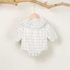 Baby Boy Girl Rompers Lotus Leaf Collar Grid Spring Clothing Children Long-sleeve Fashion Infant Cotton Clothes Kids Romper 20220924 E3