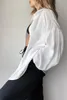 Women's Blouses NSMW MI Crepe Soft Casual Lantern Sleeves White Shirts Chic Turn Down Collar Pleated Summer Tops Female Thin Coat