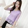 Blouses pour femmes Sexy évider dentelle Blouse femmes décontracté col en V demi manches chemises femme élégant violet/jaune/blanc Slim hauts Y638