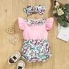 Rompers Baby Girls Summer Rompers Toddler nyfödda Baby Princess Girl Butterflyleaf Print Ruffles ärmar Jumpsuits pannbandskläder J220922