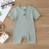 Rompers grossist nyfödda baby sommarkläder baby flickor pojkar fasta färg rompers bomull kort ärm jumpsuits sunsuit 018m j220922