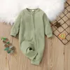 Rompers 018M Solid Color Pasgeboren Romper Baby Baby Uniss Spring herfstkleding Katoen lange mouwen Zipper romper jumpsuit outfits J220922