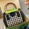 Avondtassen Mini Diana Bamboo Tote Bag 17 Kleuren Houndstooth Handtassen Dames Crossbody Schouder Clutch Bags Portemonnee Afneembaar Rood Groen Wid