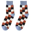 Meias masculinas 5 pares coloridos Argyle Pattern Cotton Men Crew Dress Socks Pack Pack Rodty Quality Designer Harajuku Presentes para homens marido feliz 220923