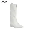 Boots Gmqm Brand Fashion Женщины Westem Cowboy Mid Calf Lady New 2022 Осенний Зимние металлические сексуальные насосы высокие каблуки Y2209