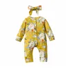 Rompers Baby Spring Autumn Ubrania nowonarodzone dziewczynka kwiatowy romper długim rękawie marszki z kapeluszami z czapkami 2 sztuki J220922