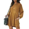 Otoño Invierno Mujer Vestidos casuales Cuello redondo Suéter de manga larga Mini vestido Suelto de punto Vestidos de suéter de gran tamaño