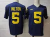 SJ NCAA Michigan Wolverines 5 SJ E Milton Football cousu 24 Zach Charbonnet 30 Daxton Hill Michigan Jersey S-3XL