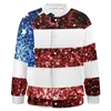 Herrjackor American Flag Red Blue Baseball Jacket Faux Sparkles Glitters Trendy Vintage Fashion Varsity Winter for Men Coats