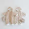 Pagliaccetti Inverno Neonato Stampa Pagliaccetti in pile Cute Sweet Ragazzi Ragazze Neonati con cappuccio Tute Maniche lunghe per bambini Abiti J220922