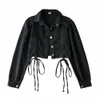 Designer Women's Jackets lapel double drawstring loose short fringe single breasted denim jacket