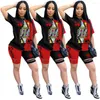 Tracksuits voor dames S-4XL Summer Plus Size Short Two-Piece Set Printing Top en Shorts 2 Sets Womens Outfits Groothandel Drop