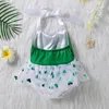 Pagliaccetti Neonate Pagliaccetto Vestito Paillettes Verde Trifoglio Stampa Senza maniche Halter Tute Carino Abiti estivi senza schienale J220922