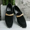Loafers dress shoes men's shoes plain solid color personality woven belt fashion business casual wedding daily Large Size