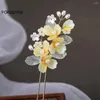 Hair Clips Bride Accessories Yellow Flower Sticks U Shaped Hairpins Women Girls Styling Jewelry Bridal Headdress