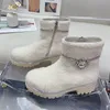 Snow Boots Designer Strass Crystal Buckle Fur dames schoenen comfortabel warme mode laarsjes ronde tenen platte bodem wollen enkel laars 35-41