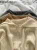 Kvinnors tröjor kimotimo dubbla blixtlås tröja jacka kvinnor 2022 höst design marin krage stickad väst franska enkla långa ärmar fasta toppar j220915